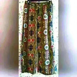 NWOT Tramp Geometric Boho Baggy Business Casual Everyday Wide Leg Pant SZ L